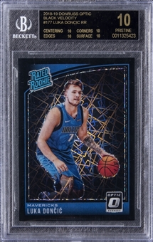2018-19 Donruss Optic "Black Velocity" Rated Rookie #177 Luka Doncic Rookie Card (#15/39) – BGS PRISTINE/Black Label 10 "1 of 1!"